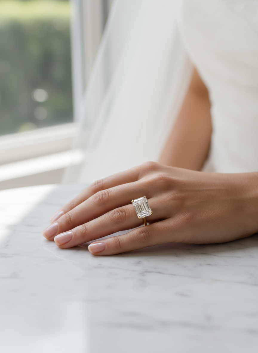 Emerald solitaire engagement ring