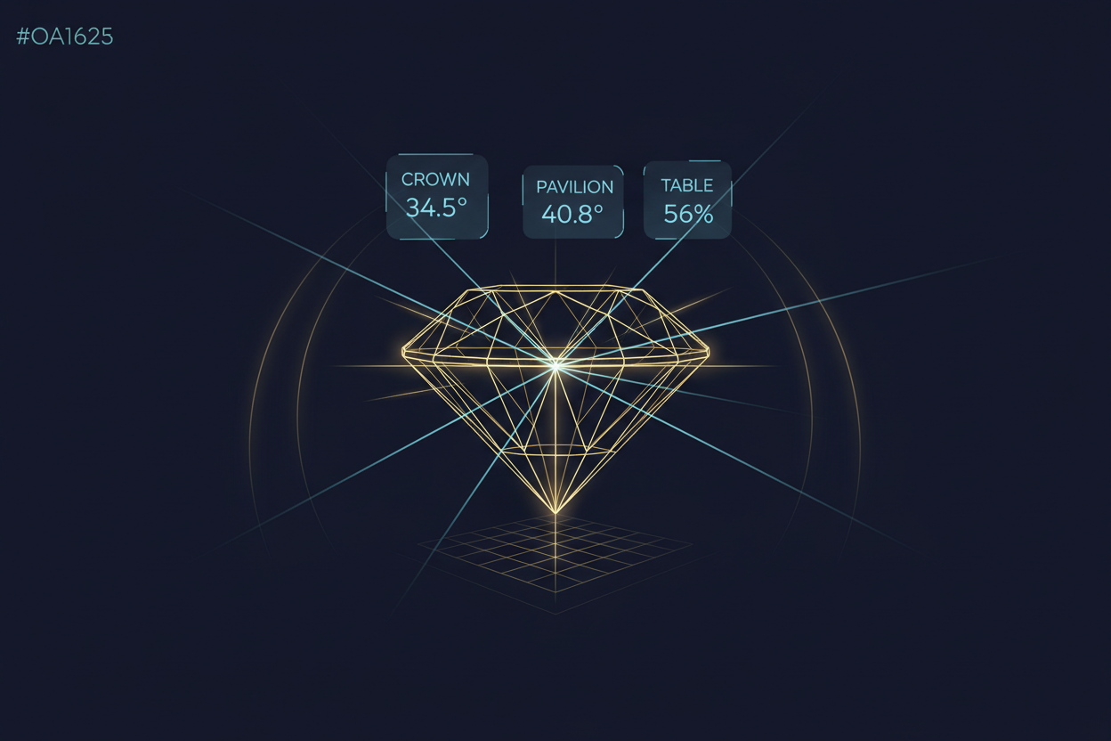 Sarine 3D diamond scanning technology — wireframe model with cutting specifications